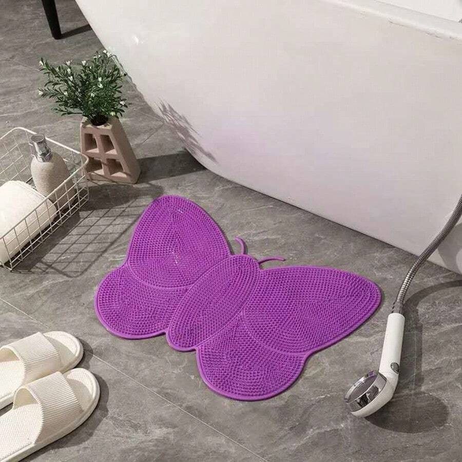 Tapete Box Para Banheiro Em Formato De borboleta 3D , Massagem Pé ,secagem rápida e antiderrapante - Roxo - Visão 1