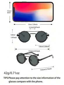 1pc Steampunk Style Rotating Lens Polarized Glasses - Adjustable Brightness 49mm, Alloy Frame, Black Frame With Grey Lens, Suitable For Masquerade Balls And Fashion Accessories, Fashion Statement Glasses | Steampunk Glasses | Alloy Frame Glasses For Summer Beach Vacation,Outdoor,Travel - Black - View 4