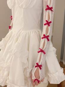 1 pieza Chal de encaje rosa con lazo y mangas, apropiado para fiestas, bodas y el Día de San Valentín