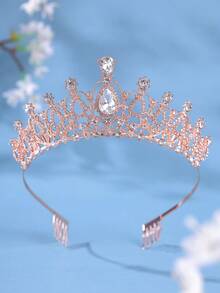 1件优雅女士银色水晶皇冠发箍，公主风皇冠带梳子，适合新娘、婚礼、舞会、生日派对等场合 - 彩色 - 查看 9