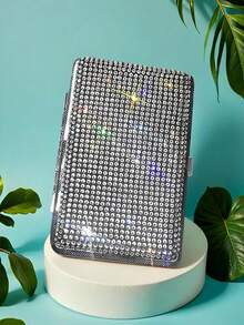 1PC Women's Rhinestone-Studded Cigarette Box, Glittering Rhinestone-Studded Long Cigarette Box, Rhinestone-Studded Cigarettes Box, Elegant Women's Cigarette Box, Smoking Accessories, Cigarette Storage, Cigarette Holder Case - Multicolor - View 2
