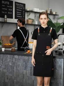 1pc Coffee Shop Work Apron, Stain Resistant Paint Spray Apron With Adjustable Straps And Large Pockets, Chef Apron - Cross Back Apron For Men And Women For Garden, Kitchen, Housework, Kitchen, Bathroom, Household Supplies, Etc.