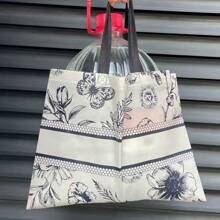 15pcs/Premium Retro Flower Covered Non-Woven Fabric Tote Bag, Clothing Store Shopping Bag, Clothing Gift Bag Summer Cooling,Beach,Travel