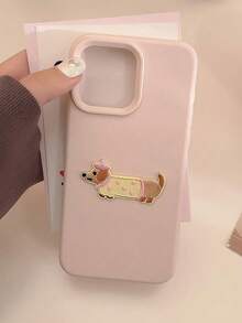 GUCADI 1pc Dopamine Color Gentle Minimalist Korean Style Embroidery Soft Plush Sausage Dog Pattern Protective Soft Case Compatible With Apple Phones, Premium Touch Feeling Anti-Drop Waterproof Shockproof Scratch Resistant - Multicolor - View 1