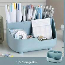1pc Large Capacity Minimalist Solid Beige 5 Grid Desktop Storage Box, Made Of Other Material, For Desktop Use