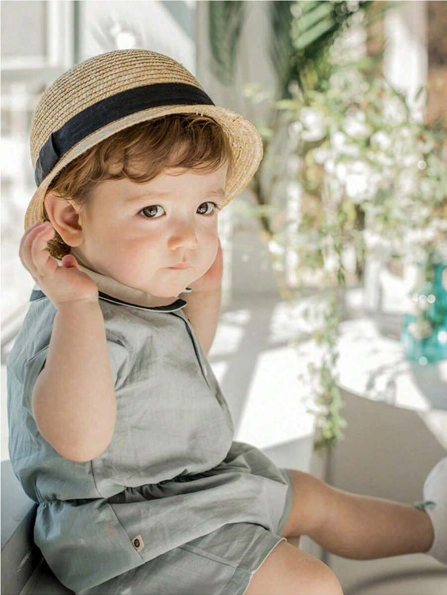 1 pieza Sombrero tejido de protección solar para niños, sombrero de sol para bebé, perfecto para actividades al aire libre, vacaciones, fiestas, uso diario, unisex, 0-3 años
