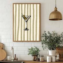 1 pezzo Stampa pittorica bohémien a strisce per bicchieri martini, cartellone da parete minimalista per bar, vino e carrello, arte vintage per sala da pranzo, soggiorno, ristorante, decorazione moderna per la casa