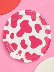 10pcs Pink Cow Print Paper Tray- 7 "/9" Plate, Dinner Tray, Disposable Paper Tray, Bachelorette Party Decor, Last Rodeo, Rodeo Birthday Party, Cool Cake Plate