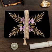 1pc Floral Lunar Snake Tarot Cards Storage Bag With Divination Tools - Black Polyester Fiber Gift Pouch, Suitable For Witchcraft, Astrology Supplies, And Holiday Parties