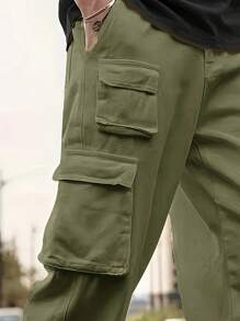1 Piece Men's Solid Color Work Trousers With Multiple Pockets, Suitable For All Seasons, Wear Pocket Work Trousers For Ordinary Street Outings, As A Gift For Husband Or Boyfriend