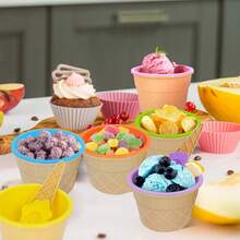 1/6 冰淇淋碗和勺子套装，卡通糖果色冰淇淋碗套装，可重复使用的塑料冰淇淋杯，可爱的糖果色设计，非常适合夏季假日派对和家庭聚会，易于清洁，耐高低温，有多种颜色可供选择