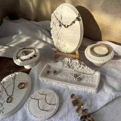 珠宝展示架石膏玫瑰复古珠宝托盘架收纳盒项链摄影道具 - 适用于客厅、卧室、婚礼、派对、圣诞节、万圣节、复活节、感恩节、斋月、完美的生日、乔迁礼物、优雅的设计