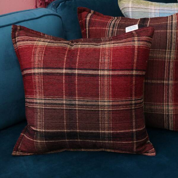 1pc Red Plaid Throw Pillow Cover, American Vintage Style Chenille Fabric Double-Sided Same Color Cushion Cover, Suitable For Living Room, Sofa, Bedroom