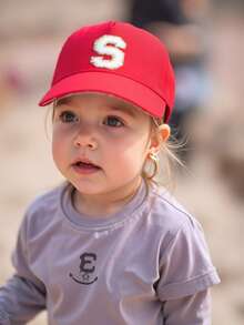 1 pieza Gorra de béisbol clásica negra para niños pequeños e infantes con decoración de letras, correa ajustable, adecuada para niños y niñas de 1 a 3 años, uso casual para primavera y verano