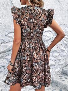 Women's V-Neck Paisley Print Mini Dress - Sexy Vacation Beach Dress, Flowy Summer Boho Dress For Women,Casual Sleeveless Sundress For Women,Bohemia Midi Dresses