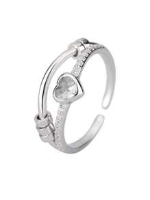 GAGAFEEL 1 anel giratório com strass em formato de coração, elegante, personalizado e versátil, em prata esterlina S925, moderno e simples, para presentear mulheres/meninas/namoradas