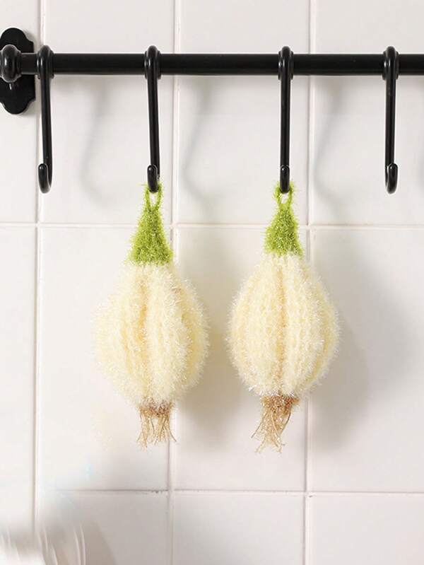 1/2pcs Flower And Vegetable Dishwashing Brush, Scratch Resistant Dishwashing Brush, Cherry Blossom, Garlic, Bread, Avocado Dishwashing Towel, Reusable Kitchen Washer For Washing Tableware, Cooking Utensils, Bathtub Sink