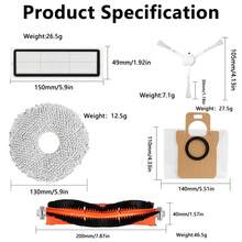 Peças de reposição para aspirador de pó robô Xiao Mi X20+ / X10+ e Dreame L10s Ultra Gen 2 / L10s Pro Ultra, acessórios, escova removível/escova principal, filtro HEPA, escova lateral, pano de esfregão/pano de esfregão e saco de pó.