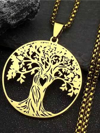Tree Of Life Necklace For Women Men Stainless Steel Gold Color Colour Pendant Necklaces