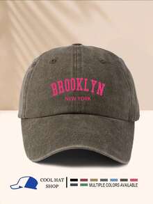 1pc Retro Pink Letter "Brooklyn" Printed Washed Baseball Cap, Vintage Hippie Hip Hop Curved Brim Sun Hat, Adjustable Unisex Snapback - Washed Cap - View 7