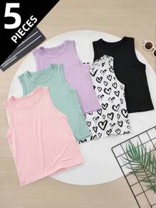 5-Piece Girls Sleeveless Camisole Top, Lightweight Inner & Outer Wear For Children Aged 4-12 Years, Summer