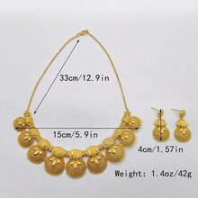 1 Set 3 Pieces Jewelry Set: 1 Necklace, 2 Earrings, Middle Eastern Dubai-Style Wedding Jewelry Set For Women, European And African Bridal Jewelry Set - Yellow Gold - View 2