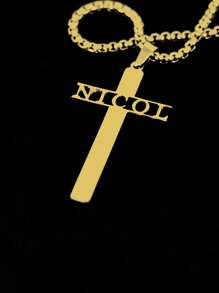 Gepersonaliseerde naamkruisketting Roestvrijstalen sieraden Aangepaste letternaamhanger Parelkettingketting Religieuze sieraden Gepersonaliseerde holle kruisketting voor vrouwen Mannen Klassieke religieuze christelijke geschenken, aangepaste paassieraden