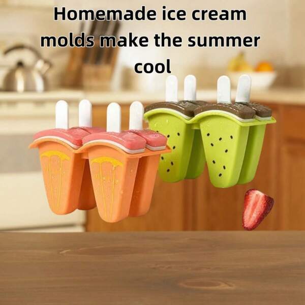 1pc Cartoon Cute Watermelon Fruit Ice Mold, Home Made Ice Lolly Popsicle Mold DIY Ice Tray