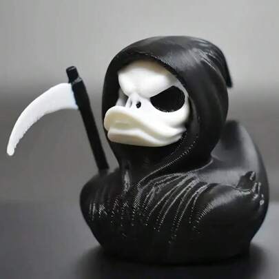 1pc Grim Reaper Duck Statue - 3D Printed Terrifying Death Duck With Detailed Hooded Cloak And Skull Head, Durable Plastic Material, Holiday Decor For Home, Office, Party, No Electricity Required, Detachable Scythe