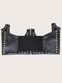 1pc Women's Elastic Waist Belt, Black Waistband With Rivet Decor, Overlaying