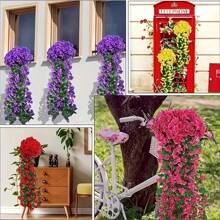 1pc 85cm Artificial Hanging Flower Decor, Decorative Lifelike Violet Evergreen Vine For Outdoor Home Wedding Garden Hanging Basket, Suitable For Halloween And Christmas