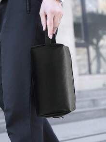 Clutch Bag HandBag Wristlet Bag Square Bag Toiletry Bag Large Capacity Oversized Portable Lightweight For Business For Commute Travel Essentials PU Leather Minimalist Casual Solid Color Men Gifts - Black - View 1