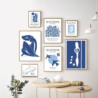 1-3Pcs Botanical Blue Minimalist Posters Picasso Prints Aesthetic Abstract Matisse & Picasso Blue Wall Arts Print Mix And Match To Create Your Own Wall Modern Artwork Aesthetic Room Decor For Living Room Bedroom Office ﻿Optional Frame, Wall Art With Frame