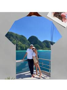 Custom Couple 3D Printed T-Shirt, Breathable And Comfortable Polyester, Crew Neck Short Sleeve, Suitable For Summer Casual Wear And Gifts, Customized Men Summer Top Graphic Tee