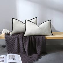 1pc Pillow Cover (Pillow Insert Not Included), Suitable For All Seasons, Home Decorative Throw Pillow Cover For Sofa, Soft & Comfortable Cushion Cover, Farmhouse Style With Fringe Trim