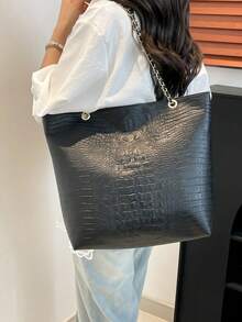 2025 New Simple Luxury Sense Large Capacity Tote Bag Niche Design Versatile Shoulder Commuter Bag - Black - View 6