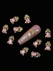 10 Pieces Of Pink Nail Art Accessories, Alloy Rhinestone Three-Dimensional Exquisite And Versatile Light Luxury Nail Pendants, DIY Wearable Nail Material Bag, Suitable For Nail Salons