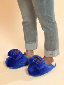 Funny Cartoon Plush Poppy Playtime Sausage Monster Slippers, Unisex Home Furry Slippers - Blue - View 4