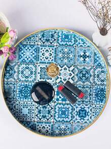 Bandejas decorativas de estilo bohemio azul de plástico con asas para decoración de mesa de café, bandeja de almacenamiento de escritorio para joyas, perfumes, organizador de bandejas otomanas estilo boho, accesorios de cocina, decoración de cocina, bandeja para frutas
