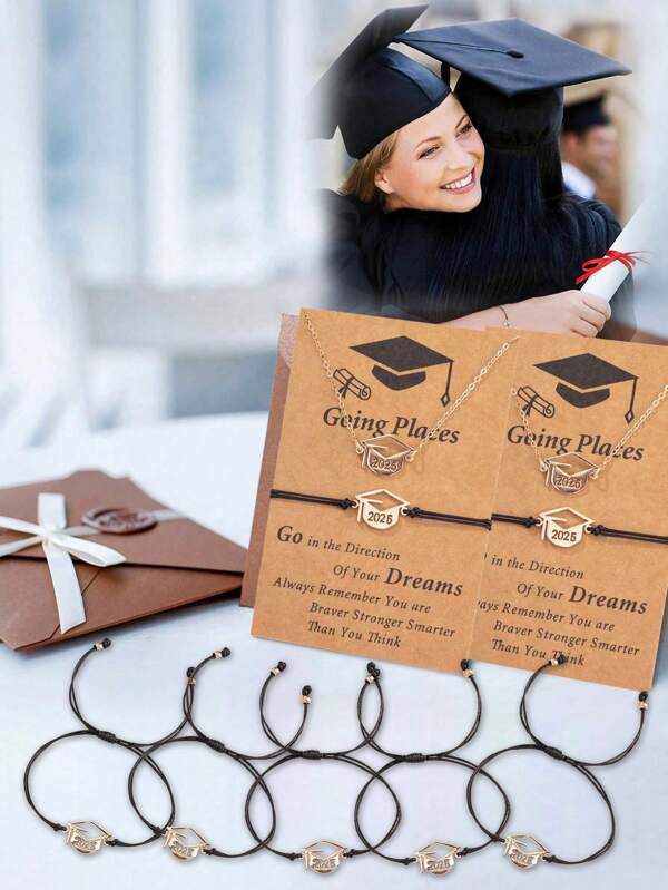6pcs/2sets 2025 Graduation Bracelet Set (Bracelet+Card+), ,Graduation Gifts 2025,Graduation Jewelry Set - Adjustable Necklace & Bracelet With Inspirational Charm,Braided Blessing Card Decor, Suitable For Men And Women As Daily Wear, 2025 And Congrats Grad Card Senior College High Class Of 2025 Friendship Gift,Senior Night Gifts,Happy Graduation, The Perfect Graduation Gift