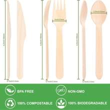 50/100/300 piezas Cuchillos de madera desechables de 16 cm (6.3"), 100 piezas Cubiertos de madera compostables, madera de abedul natural, para fiestas, camping, bodas y eventos