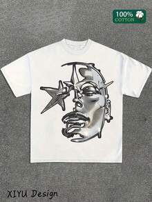 Men's Graphic Printed T-Shirt With Round Neck And Short Sleeve, Loose And Casual Short Sleeve T-Shirt In Summer, And Men's Daily Clothes. - trắng - Xem 1