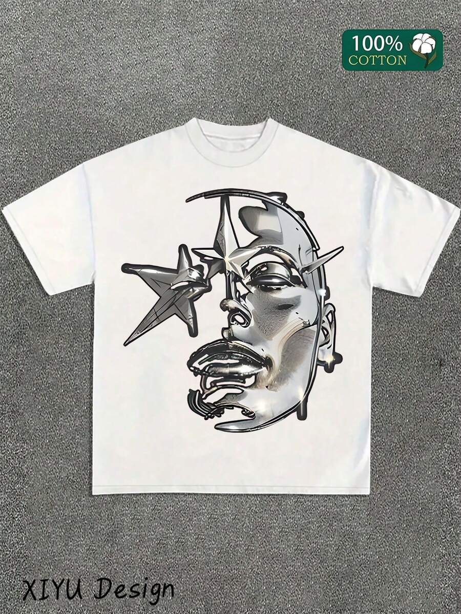 Men's Graphic Printed T-Shirt With Round Neck And Short Sleeve, Loose And Casual Short Sleeve T-Shirt In Summer, And Men's Daily Clothes. - trắng - Xem 1