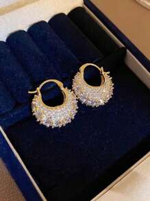 1 Pair Cubic Zirconia Studded Handbag Shaped Earrings, Unique Shiny Rhinestone Earrings Fashion Design, Luxury Elegant Zirconia Bag Charm Earrings, Versatile European And American Style Earrings For Women