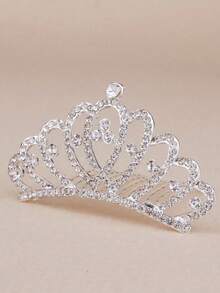 1pc Girls' Crown Rhinestone Comb Hair Accessory, Princess Crystal Tiara Hair Clip Hairpin, Birthday Gift - Children's Crown - View 2
