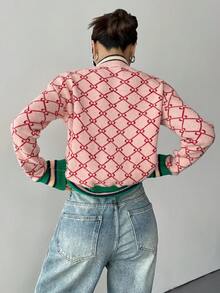 Women's Casual Unique Geometric Embroidered Pattern Crew Neck Sweater - Comfortable Long Sleeve Knit Pullover For Autumn/Winter