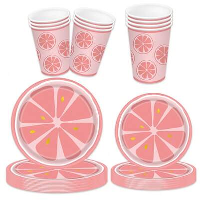 10/20/40 件，夏威夷柠檬派对装饰柠檬盘柠檬水主题生日派对用品，柠檬主题餐具柠檬盘，粉色柠檬主题一次性派对餐具套装 - 夏季水果派对装饰纸盘粉色纸盘
