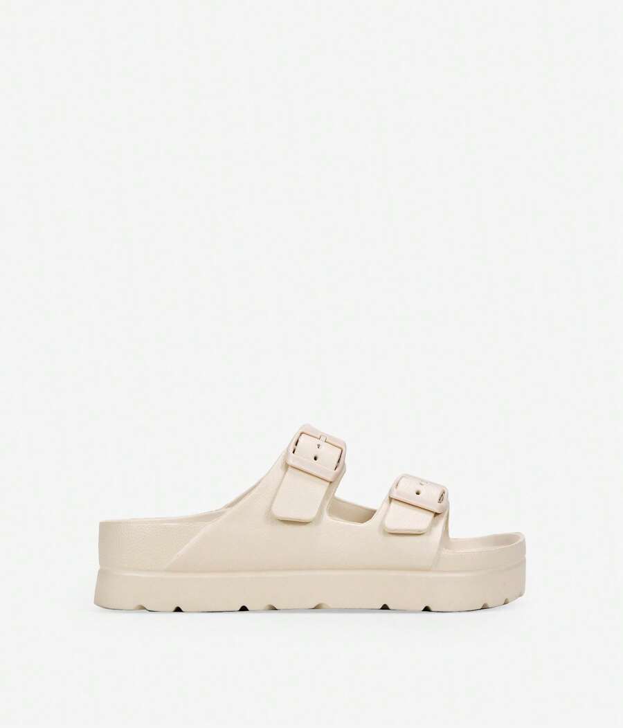 Bosanova ✅ Entrega 24/72h Sandalias de goma estilo pala con dos tiras al empeine con detalle de hebillas regulables y suela de plataforma. sin cierre beige