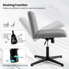 GOFLAME Criss Cross Legged Chair No Wheels, Home Office Chair With Wide Padded Seat, 120° Rocking, Adjustable Height, Armless Computer Desk Chair, Mid Back Swivel Task Chair For Bedroom, Study - Grey - View 4