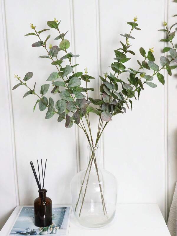 1 Stück/2 Stücke/3 Stücke/5 Stücke künstliche Eukalyptusblätter aus Kunststoff, dreifacher Zweig, künstliche grüne Eukalyptusblätter für Heimdekoration, Blumenarrangement, Innenvase, Garten, Fensterbank, Blumenhandwerk, Hochzeit, Party, Erntedankfest, Vatertag, Fotografie-Requisiten, hochwertige lebensechte Dekoration, 29,52 Zoll